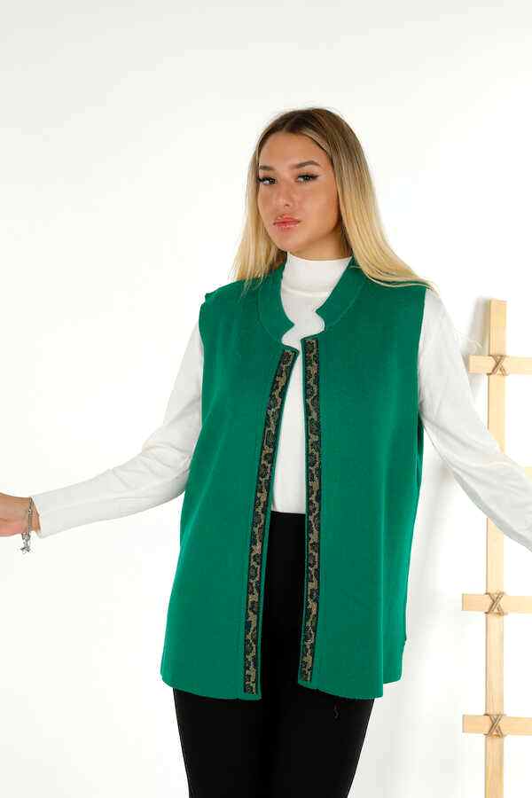 Reel Tekstil - 14GG Üretilen Viskon Elit Triko Hırka Leopar Taş İşlemeli Kadın Giyim Üreticisi - 30311 | Reel Tekstil