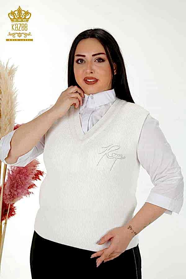Reel Tekstil - 14GG Üretilen Viskon Elit Triko Süveter Kristal Taş İşlemeli Kadın Giyim - 30170 | Reel Tekstil