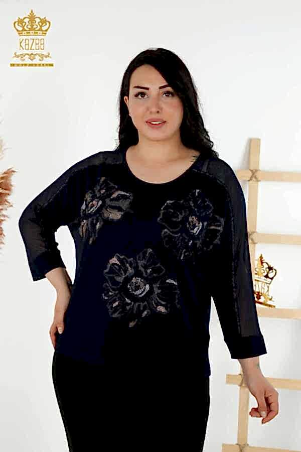 Reel Tekstil - Viskon Kumaş İle Üretilen Bluz Tül Detaylı Kadın Giyim Üreticisi - 79084 | Reel Tekstil