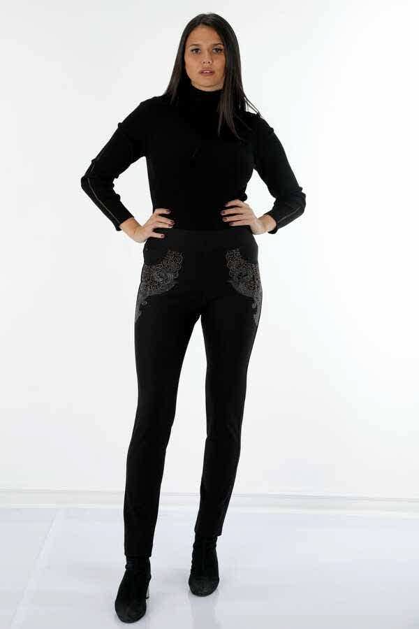Reel Tekstil - Likralı Örme Kumaş İle Üretilen Tayt Pantolon Kristal Taş İşlemeli Kadın Giyim Üreticisi - 3610 | Reel Tekstil